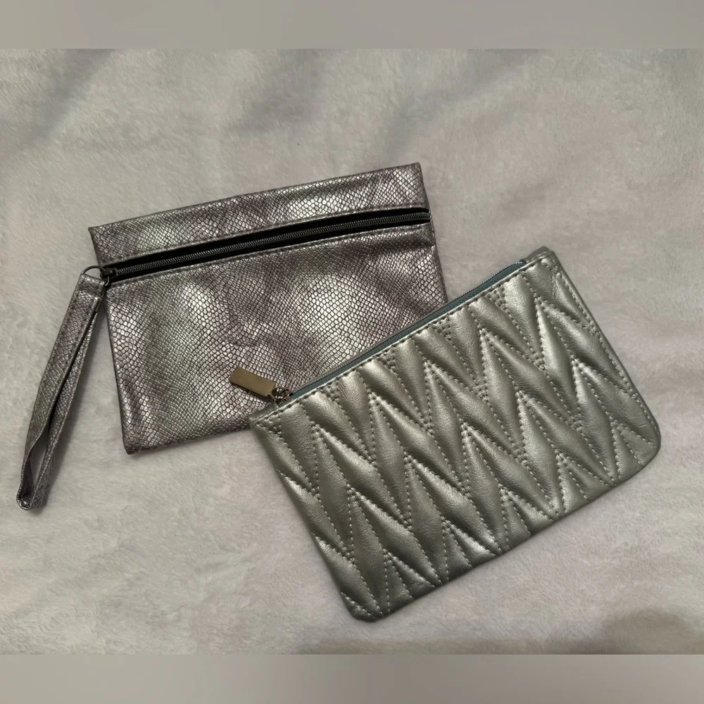 Silver Makeup Cosmetic Bag Set 2 NWOT